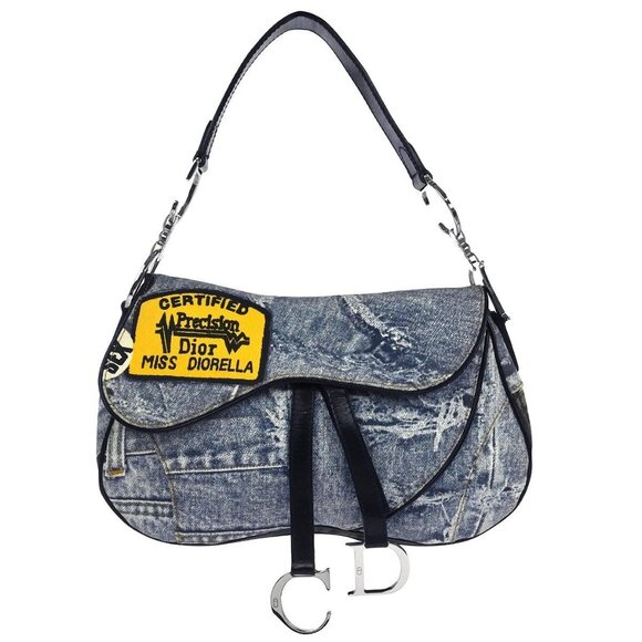 Dior | Bags | Christian Dior Blue Canvas Denim Print Double Saddle